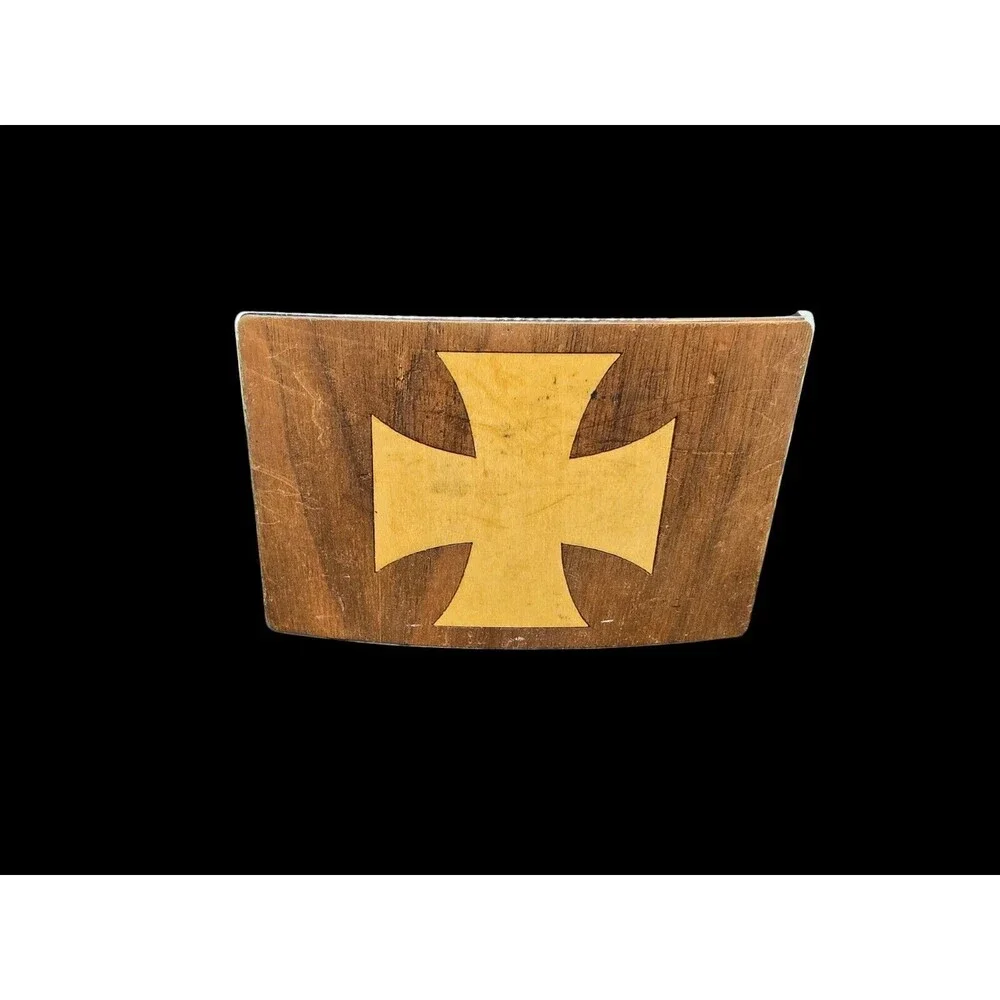Iron Cross Metal And Leather Belt Buckle Biker Western Rare HTF